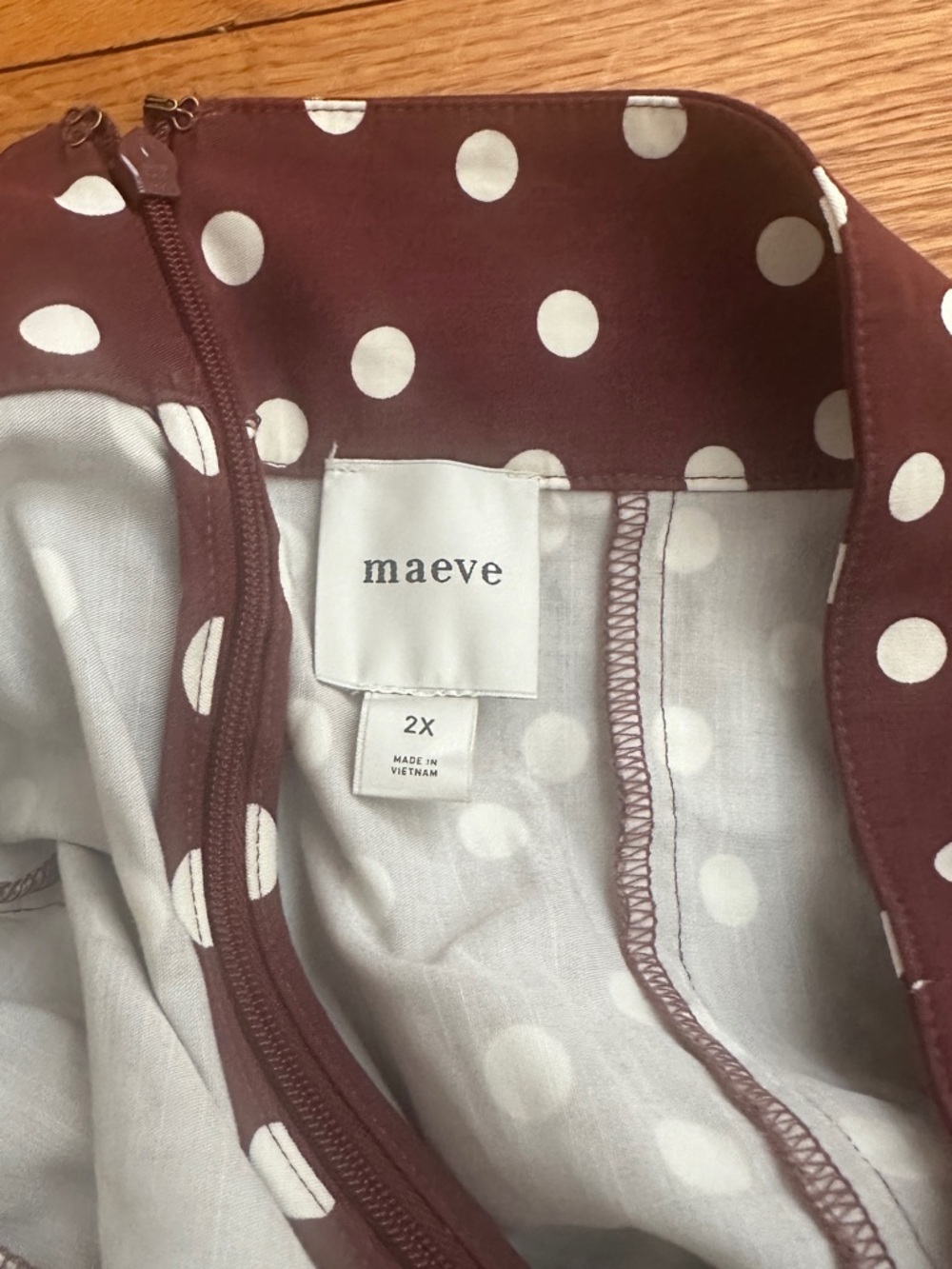 Maeve Brownish Burgundy and White Polka Dot Halter Mini Dress - Picture 2 of 4